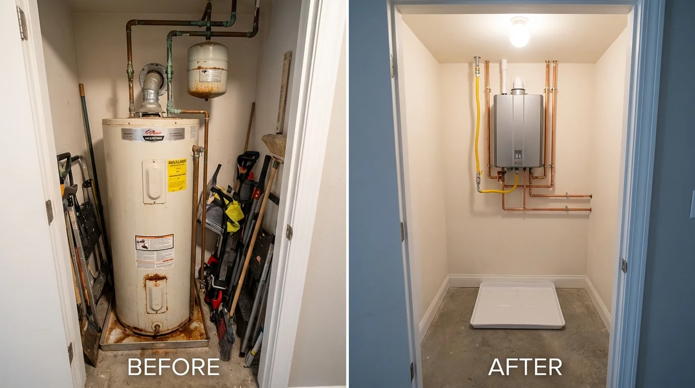 Tank water heater versus wall-mounted tankless unit comparison for Buffalo, TX homeowners